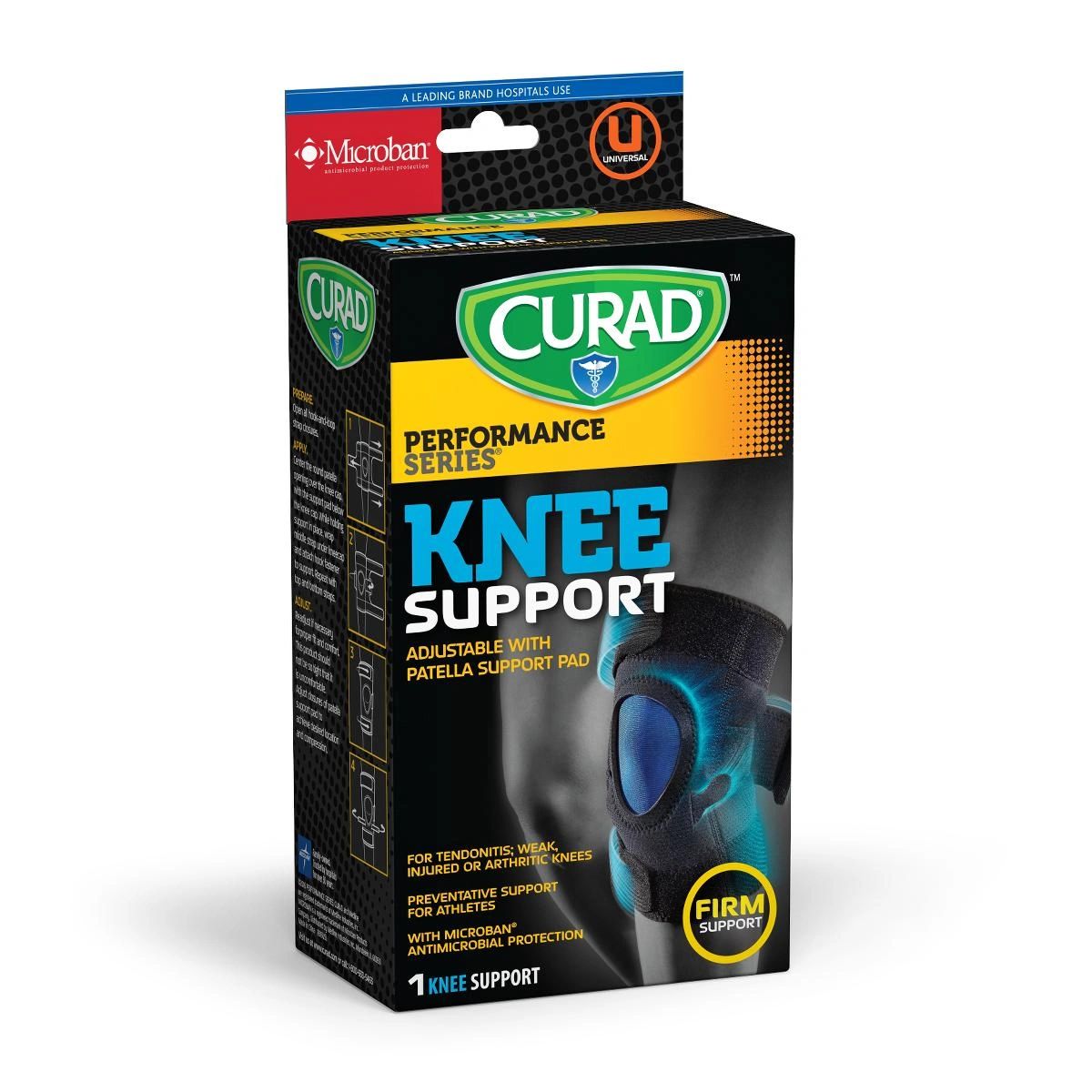 CURAD Knee Support with Patella Support Pad and Microban Treatment